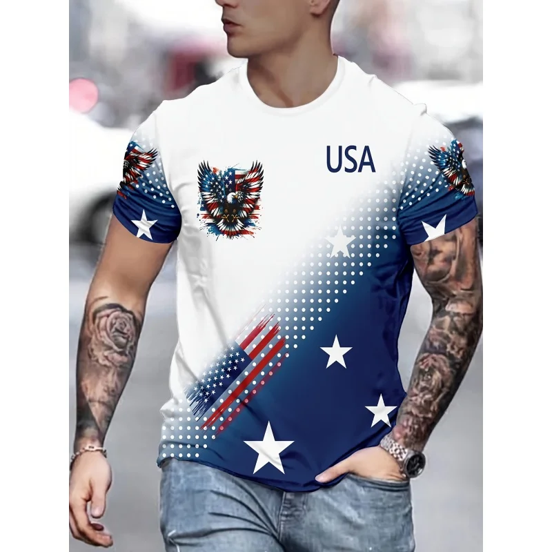 American Flag Eagle T-Shirt For Men Women USA Sports 3D Printed Tees Summer Loose O-Neck Tops Short Sleeves T Shirts Tracksuit