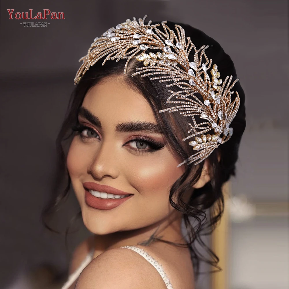 

YouLaPan Silver Color Rhinestone Bridal Crown Headbands Luxury Crystal Headpiece Handmade Wedding Hair Accessories Tiaras HP490