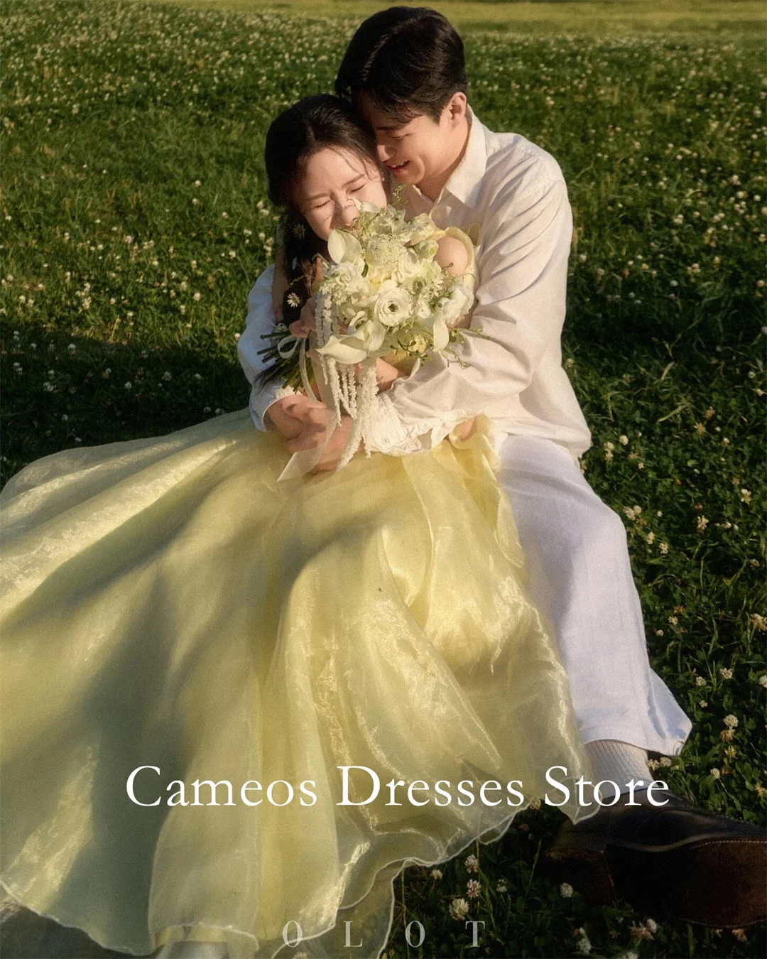 SONDR Korea A-Line Thin Straps Organza Yellow Corset Evening Dress Customized Formal Prom Dress Simple 웨딩드레스 Occasion Party