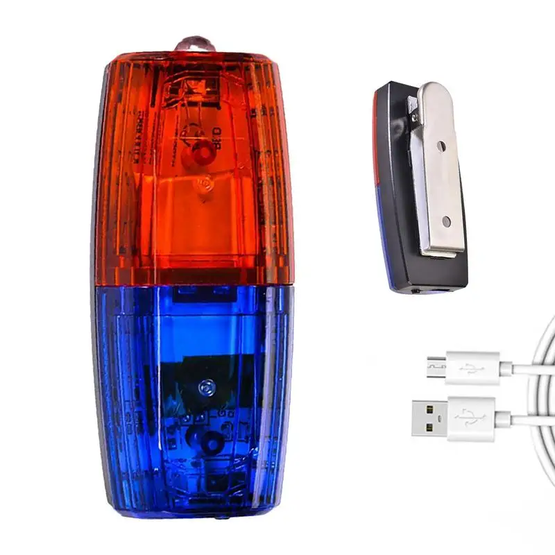 Red&Blue LED Strobe Warning Light PolicesShoulder Clip Flashlight Outdoor Running Light USB Rechargeable Safety Helmet Work Lamp