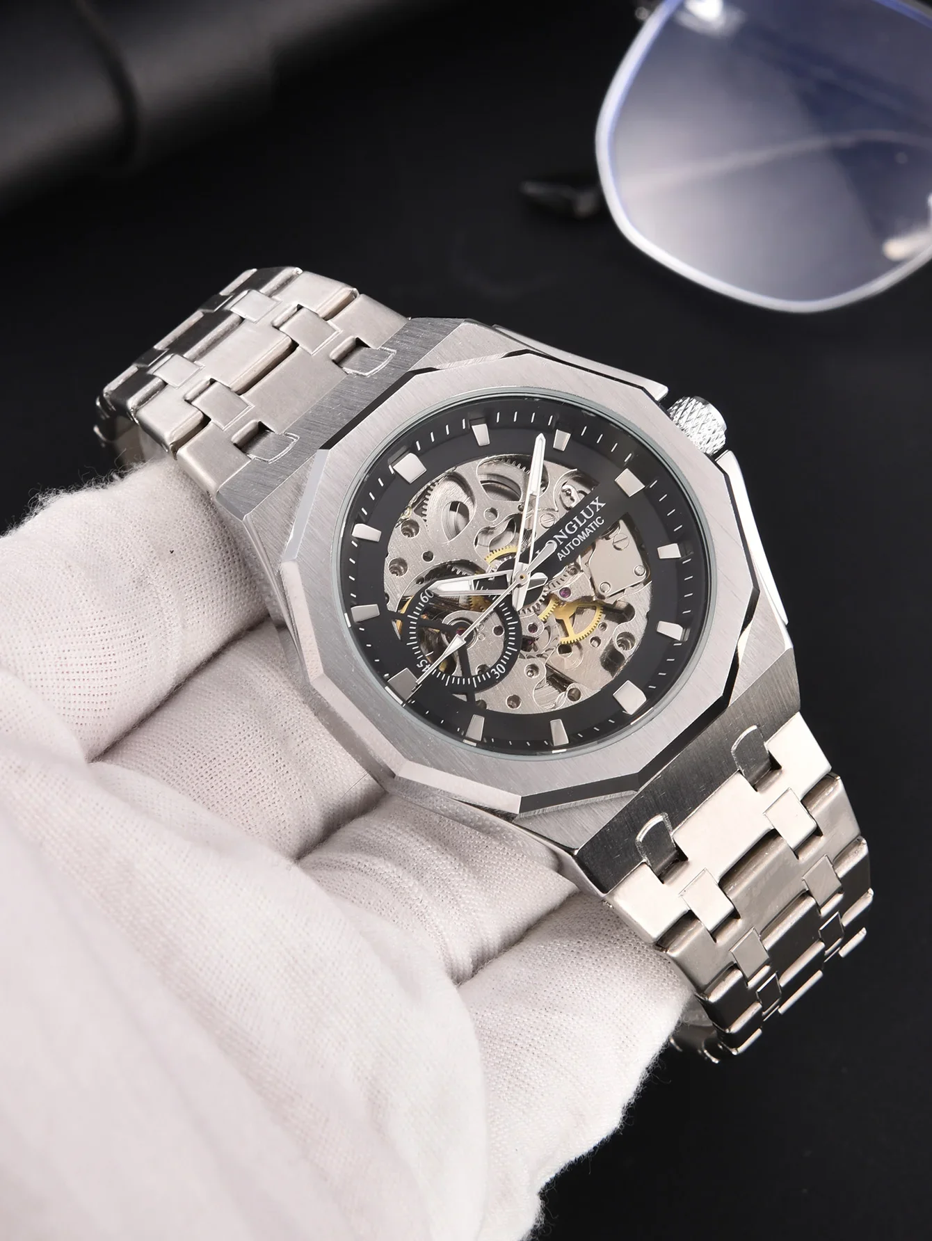 

Men automatic watch business simple mechanical watches waterproof skeleton fashion stainless steel man watch Boyfriend's Gift
