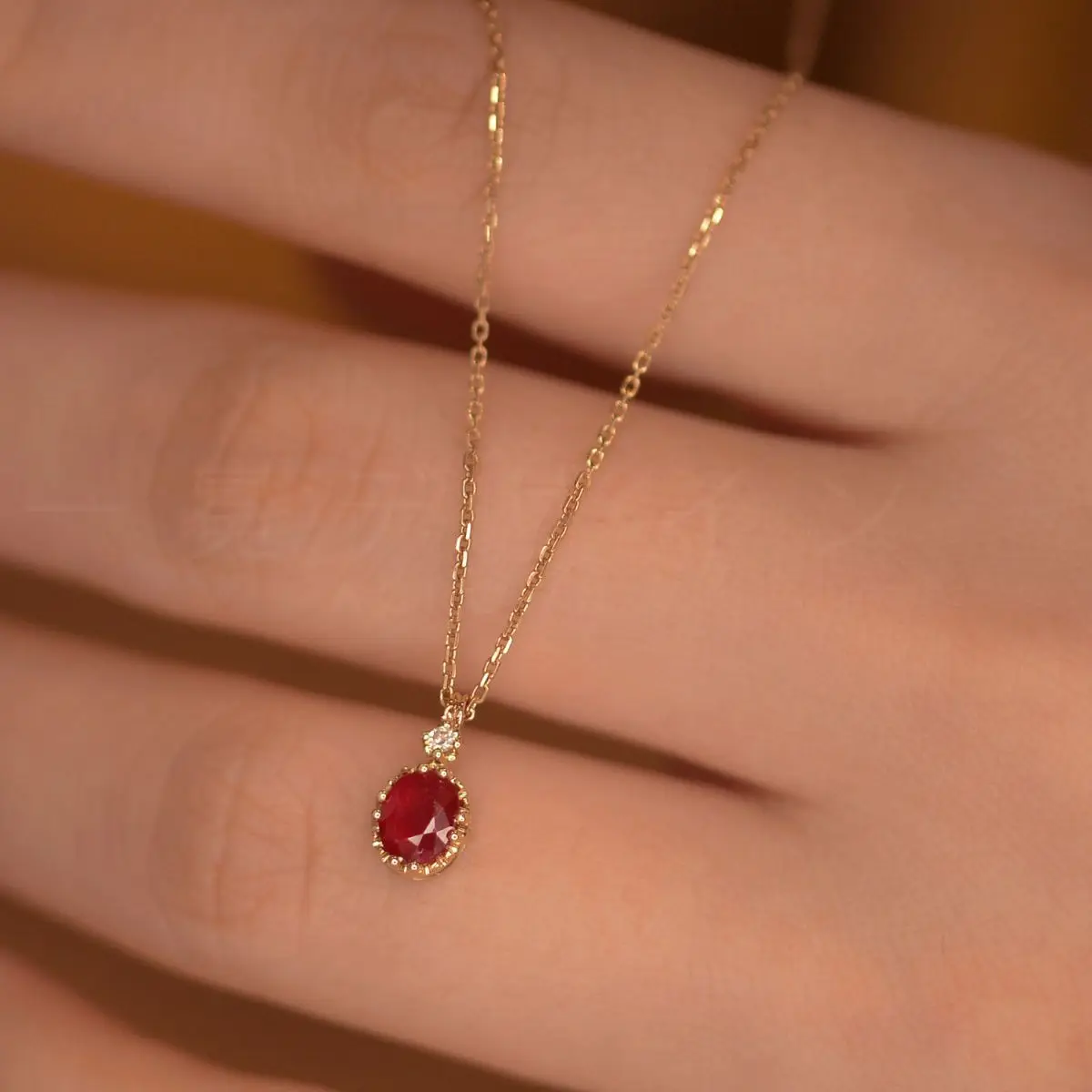 Ruby Gem Necklace Diamond Pendant Retro Niche Exquisite Hot Fashionable Versatile Simple