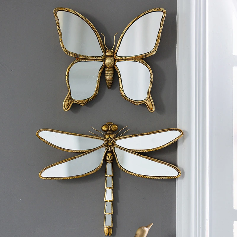 Luxury Retro Insect Wing Resin Butterfly Dragonfly Pendant Living Room TV Background Mirror Wall Hanging Ornaments Crafts