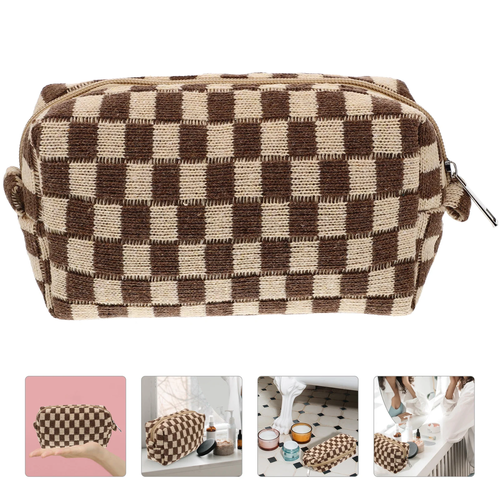 Bag Portable Toiletries Checkered Makeup Clear Purse Toiletry Woolen Yarn Travel Wallet for Men Pouch Storage