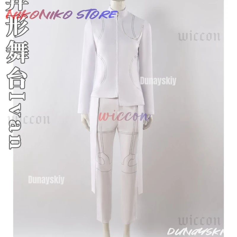 R6 إيفان تأثيري الغريبة المرحلة أنيمي الأبيض الحزن تأثيري شعر مستعار أسود لعب الأدوار السراويل حزام هالوين كرنفال طقم ملابس