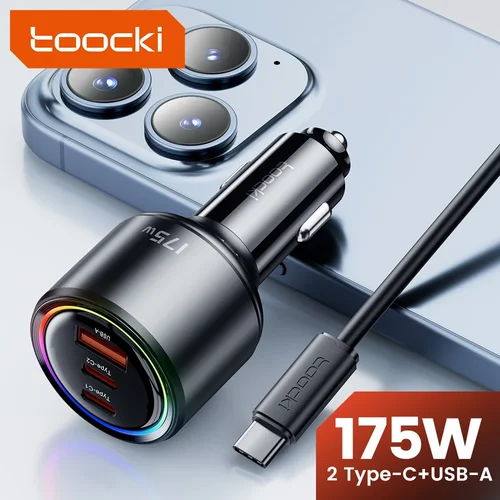 Toocki 차량용 USB 충전기 고속 충전 PD QC3.0 PPS C타입 차량용 휴대폰 충전기, 아이폰 15 14 프로 맥스 샤오미 삼성 S23 S24, 175W 