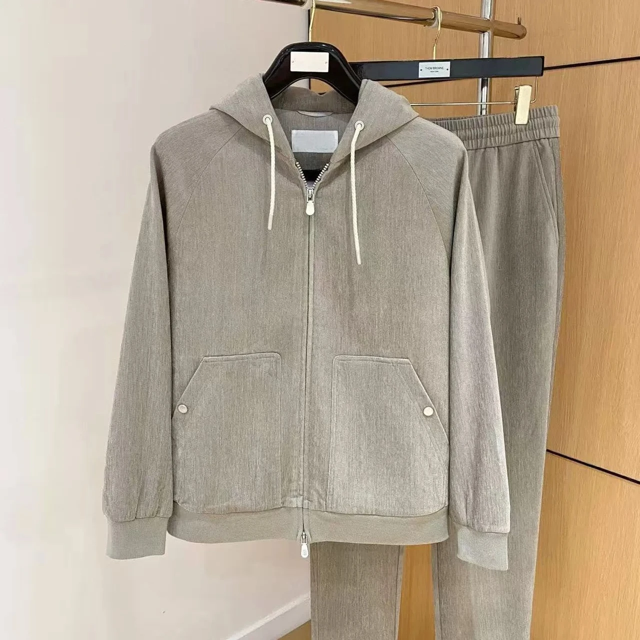 Italian autumn and winter new old money wind blended suit hooded embroidered jacket casual trousers view 5