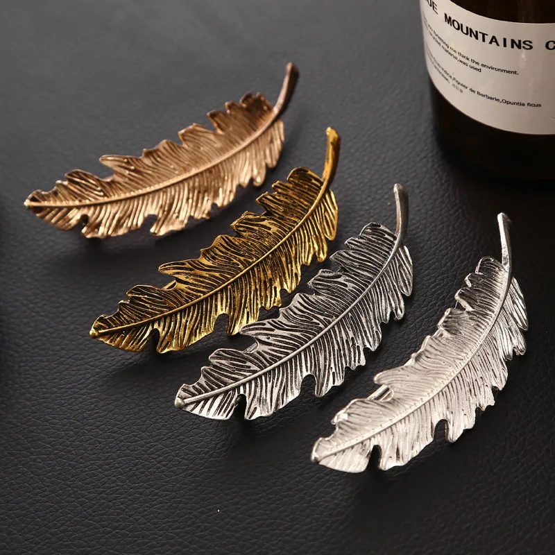 

Vintage Women Hair Accessories Alloy Metal Barrettes Retro Feather Hair Clip Exaggerated Leaf Spring Hairpin New Girls Headdress