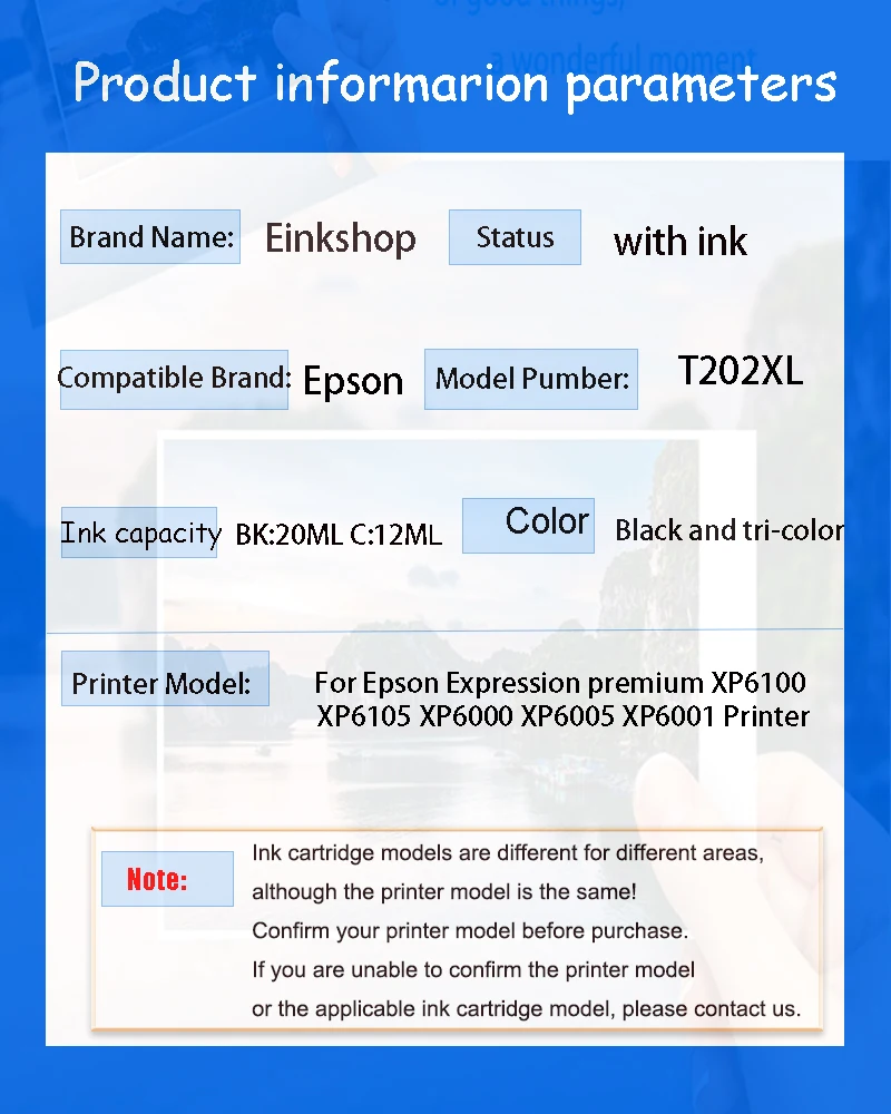 Einkshop Eropa untuk 202xl Epson Xp6100 Kartrid Tinta untuk Epson XP-6100 XP-6105 XP-6005 XP-6000 XP6100 XP6000 XP6005 Printer