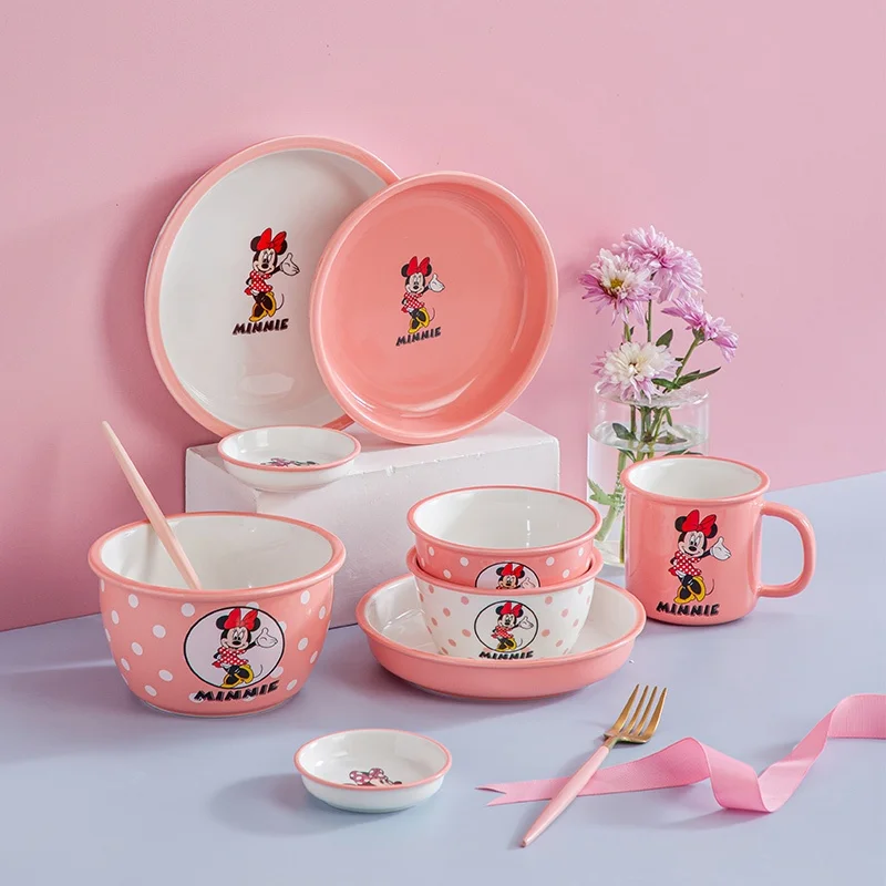

Оригинальная столовая посуда Disney с Минни, набор керамических тарелок для дома, новинка 2022, милая детская миска для яиц на пару