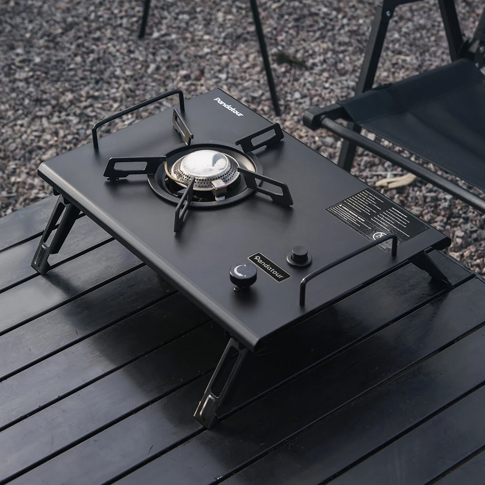 Pandatour Camping Outdoor IGT Table Gas Stove Wood Grain Folding Removable Table Tourism Cooker 3Burners Stainless Steel BBQ