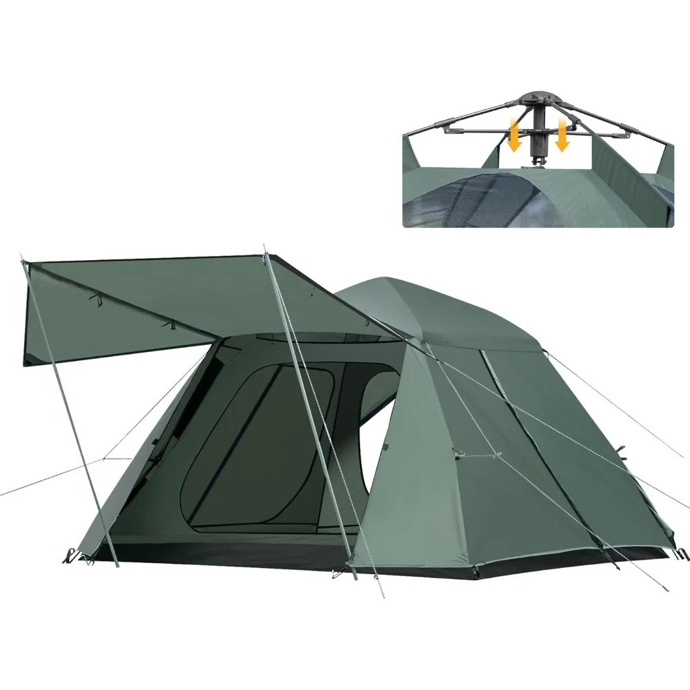 

3-4 Person Tents for Camping, Instant Pop-Up Family Tent with Vestibule & Mesh Windows, Portable Lightweight Cabin Tent with Rai