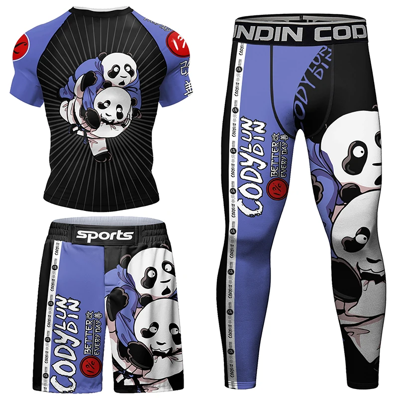 Customized Boxing Jiu Jitsu MMA T-shirt +Shorts 4Pcs/set Rashguard Men MMA Compression Clothing Bjj Gi Kickboxing Sportswear