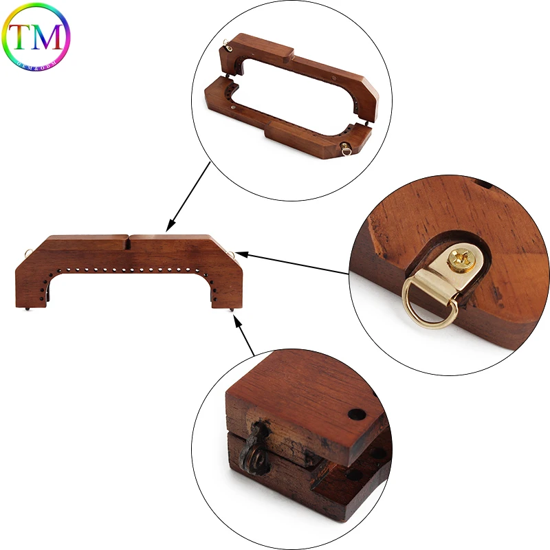 1/5/10PCS 25x8cm Camel/Brown Bag Handles Wooden Purse Frame For Crochet Beach Rattan Woven Bags Kiss Clasp Inside Wood Handle