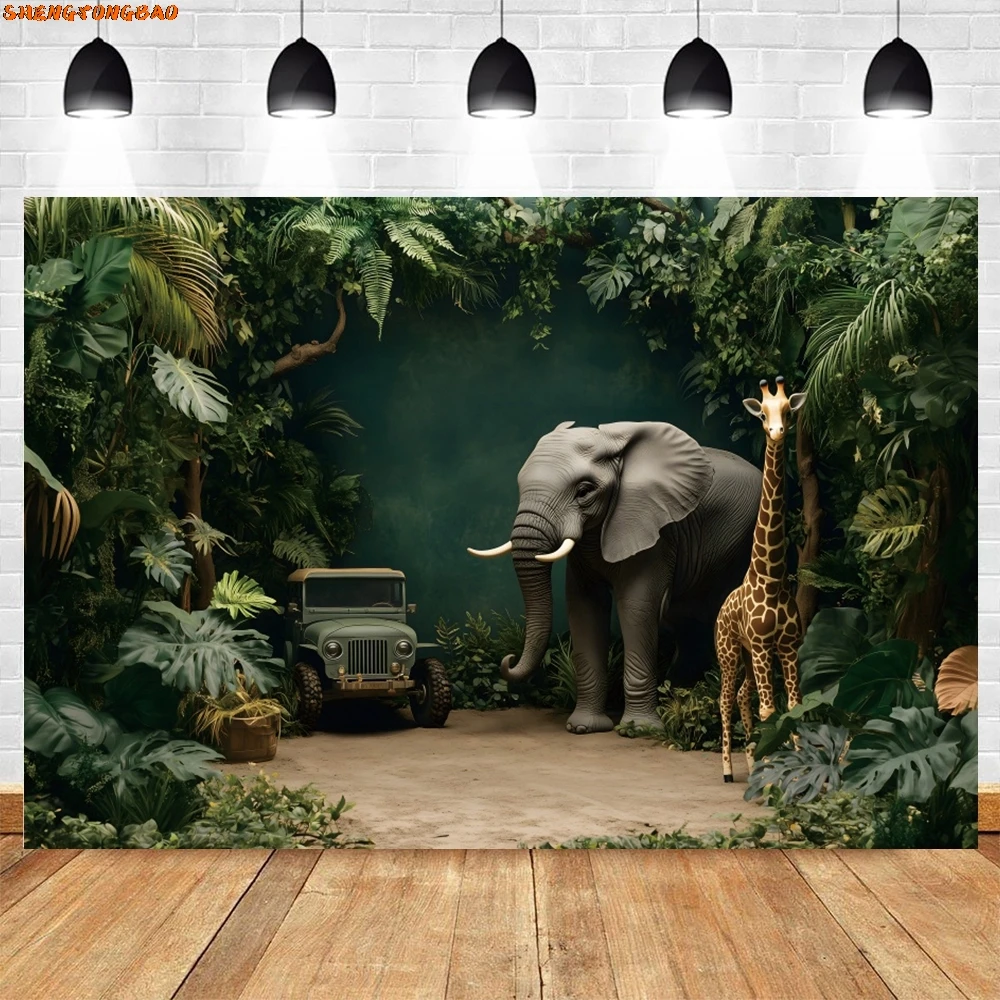 بالونات خلفية لحيوانات الغابة سفاري، حفلة عيد ميلاد للأطفال، كعكة سحق التصوير الفوتوغرافي، استوديو الصور
