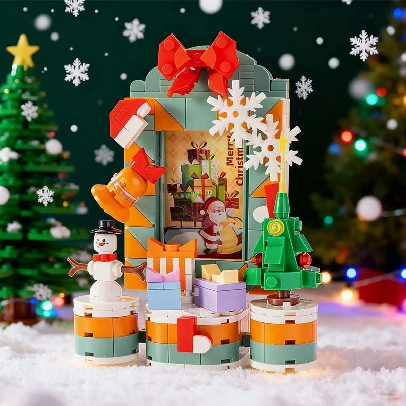Christmas Photo Frame Ornament Diy Assemble Small Particle Building Blocks Educational Toy 3d Christmas Snowman Model Desktop