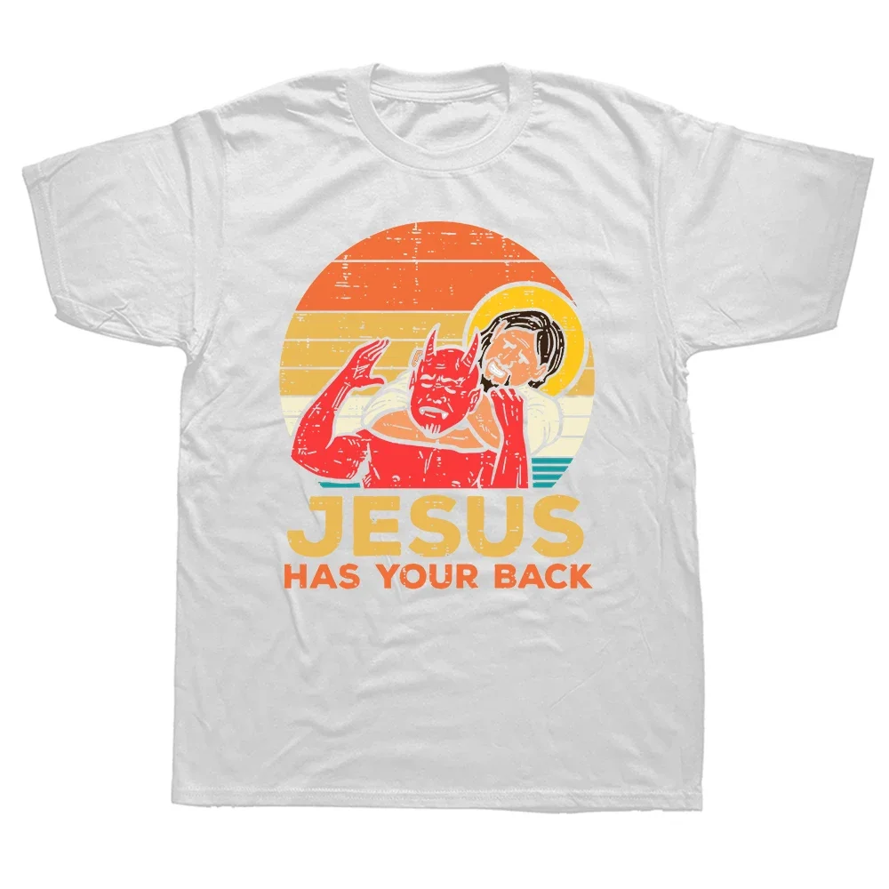 Jesus Has Your Back Jiu Jitsu Retro Christian T Shirts Women and Men Cotton Vintage Short Sleeve Tee Shirt Euro Size Tops