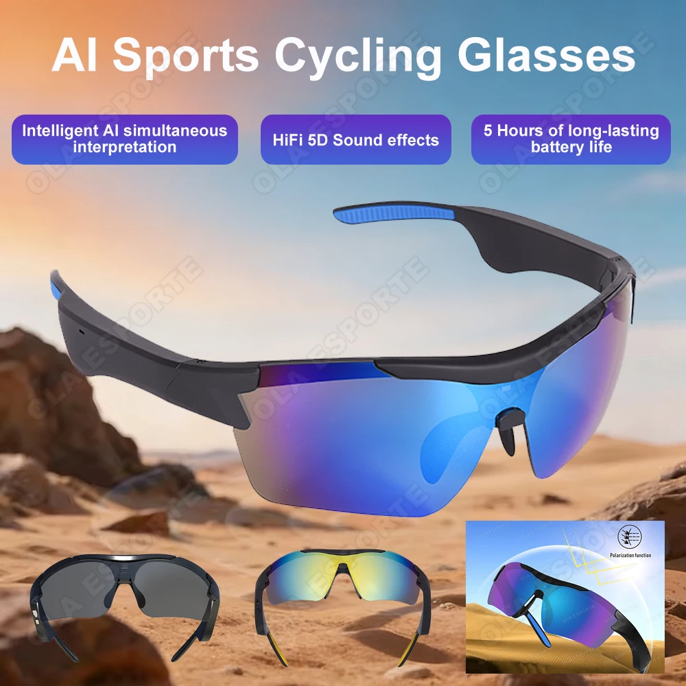New AI Glasses Men's Polarized Cycling Sports Sunscreen Sunglasses Smart Bluetooth Sunglasses Outdoor Fishing Riding Eyewear