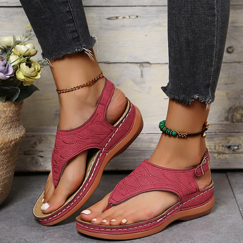 

Summer Women Strap Sandals Women's Flats Open Toe Solid Casual Shoes Rome Wedges Thong Sandals Sexy Ladies Shoes