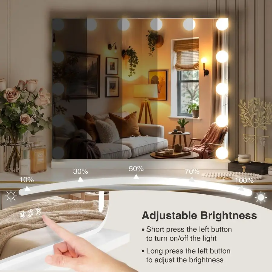 مرآة مكياج مع أضواء، مرآة زينة هوليوود مع 3 أوضاع ألوان، مرآة زينة مضيئة مع لمبات LED قابلة للتعتيم مكبرة 10X #4