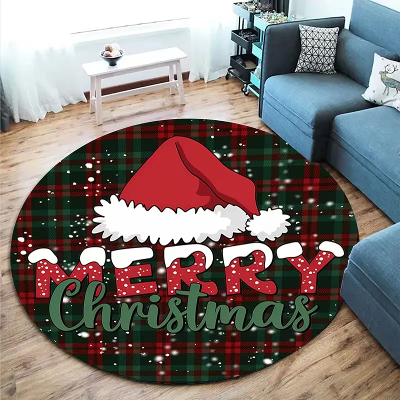 Christmas Gnome Round Rug Joy To The World Xmas Holiday Circular Carpet Soft Floor Mat for Home Living Room Bedroom Party Decor