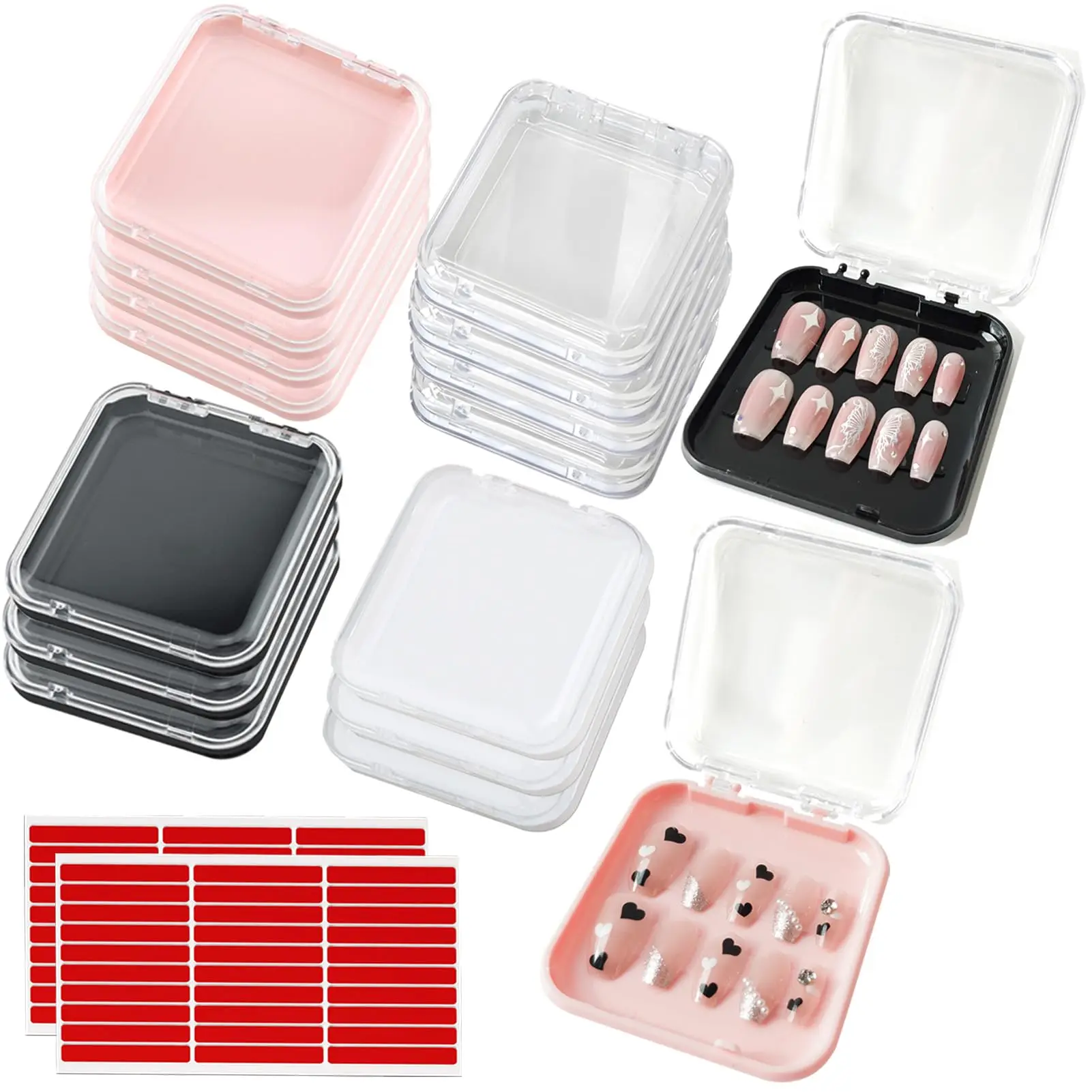 

12pcs Push-On Nail Art Packaging Box Push-On Nail Art Storage Box for 30pcs Adhesive Double-Sided Tape False Nail Storage Box
