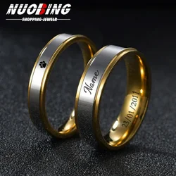 4/6MM Women's Wedding Ring Double Color Gold Silver Stainless Steel Customized Male and Female Name Date Wedding Ring Jewelry