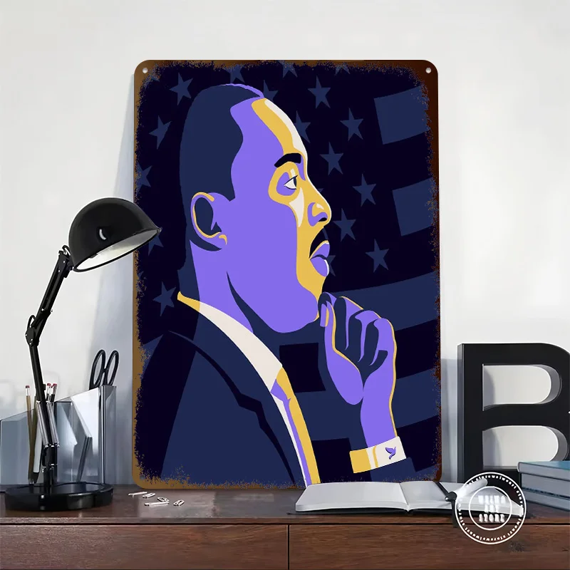 Martin Luther King Jr. Portrait Tinplate Poster Customized Wall Art Vintage Metal Signs Retro Plates for Room Ornaments Tin Sign
