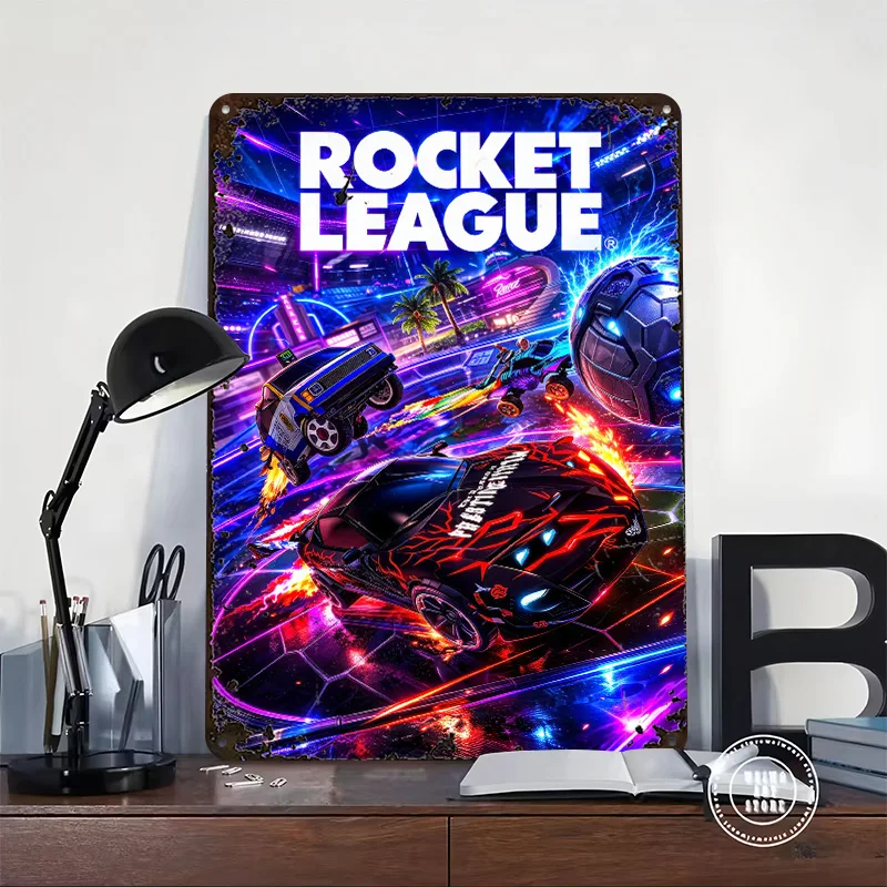 Rocket League Cars and Ball Metal Poster Customized Wall Art Retro Vintage Tinplate Signs for Home Decor Room Accessories House