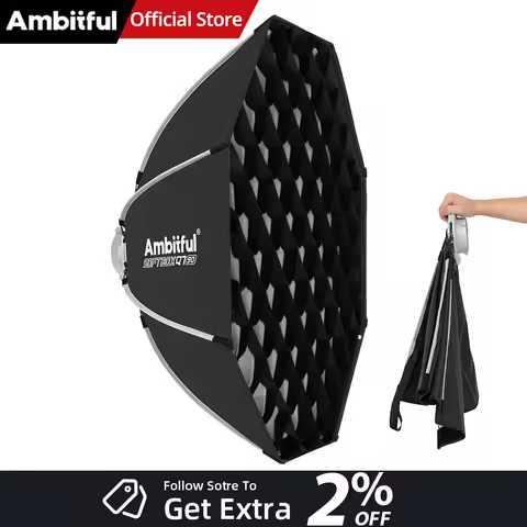 AMBITFUL Q7II 55/65/90cm Bowens Mount Octagonal Softbox Grid Quick-setup Matt box Photography Studio Light Box Side Wings Open