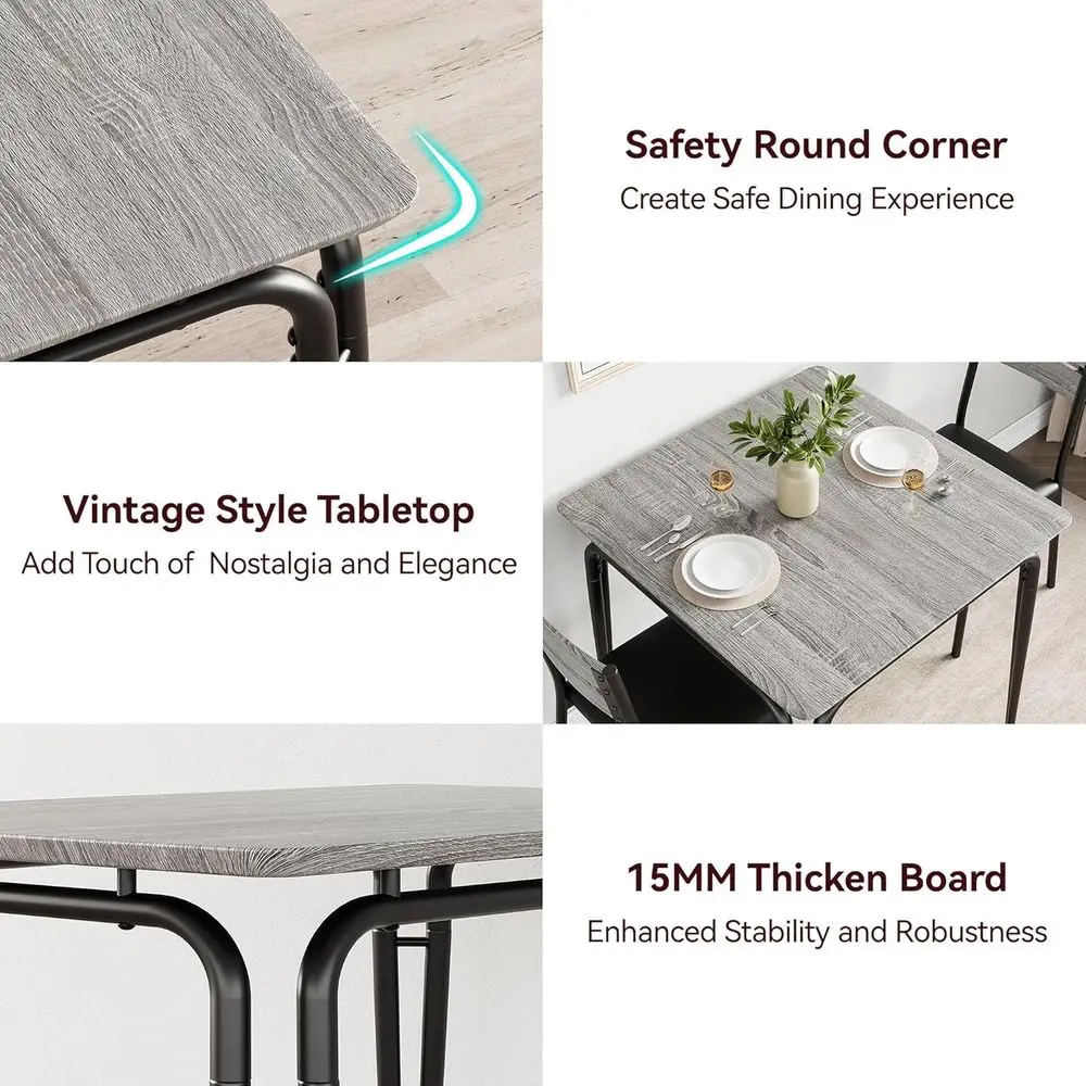 طقم طعام مدمج لشخصين من خشب البلوط مع طاولة وكراسي للمساحات الصغيرة #5