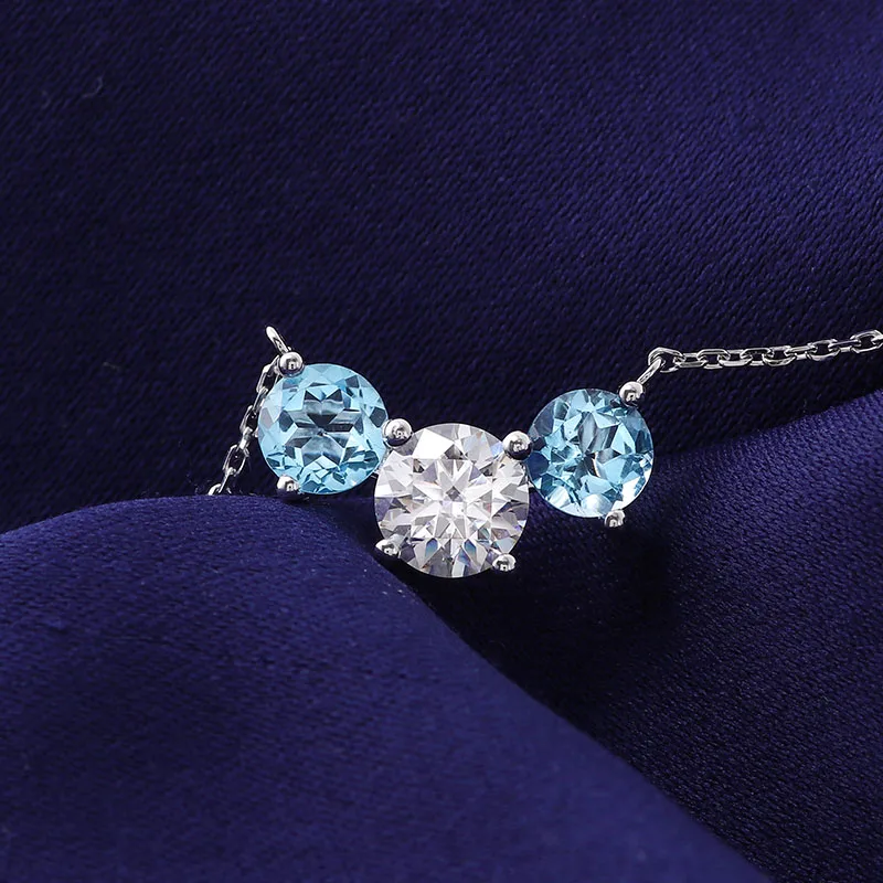 Provence Jewelry 14K White Gold Necklace Lab Diamond and sapphire with Round cut For Women Birthday Pendant Gift and Daily Wear view 5