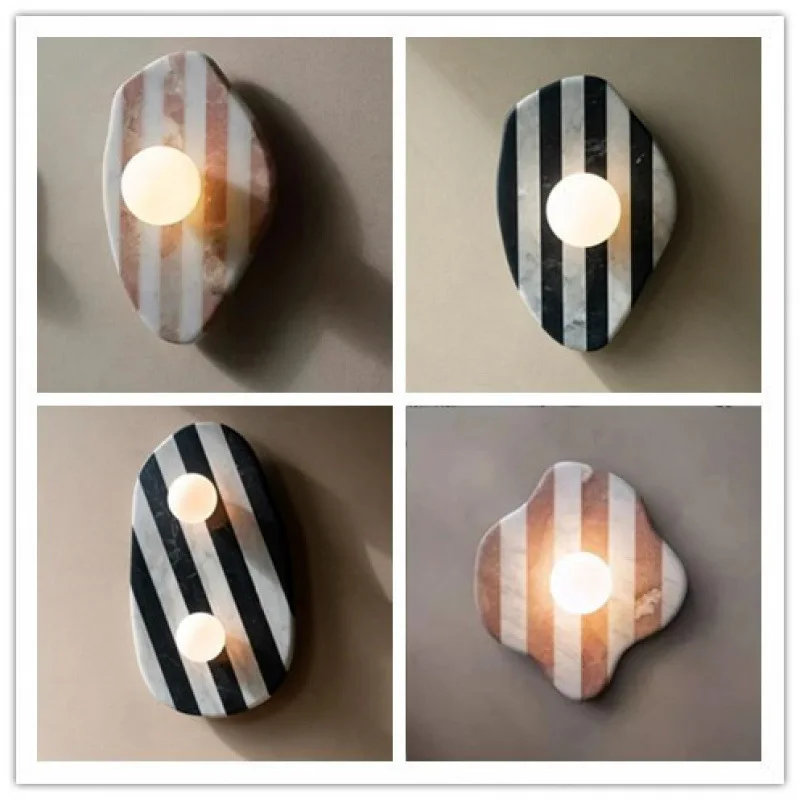 

LED Designer Natural Marble Wall Lamp for Antique Wabi-sabi Style Living Room Bedroom Entrance Corridor Wall Lamp Indoor Decor