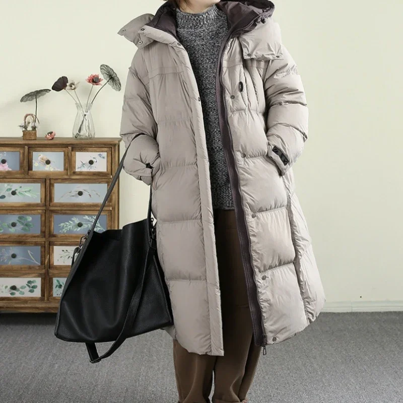 Warm Women's Hooded Longline Padded Coat Zip Up Thick Winter Daily Commute Campus Trendy Cozy Soft New Luxe Hot Chic Fad Coats
