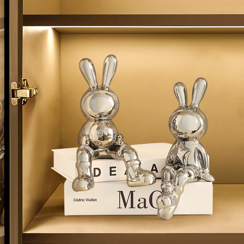 Electroplating Rabbit set of 2pcs Sculpture for Home Decor office desk Decoration Living Room Decor Animal Statue 2023 Rabbit