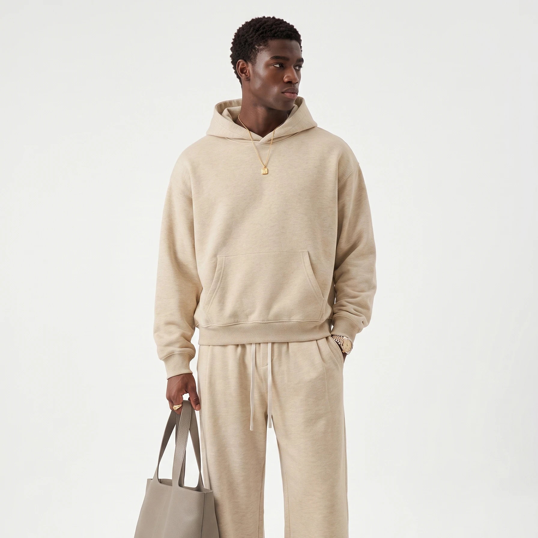 

Quiet Luxury Heather Pullover Hoodie Oversized American Streetwear Solid Color Hoodie Retro Loose Hooded Sweatshirt for Men