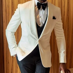 White Wedding Tuxedo For Prom Men Suits 3 Piece Jacket Vest With Black Pants Slim Fit African Fashion Clothes Set 2025 Costumes