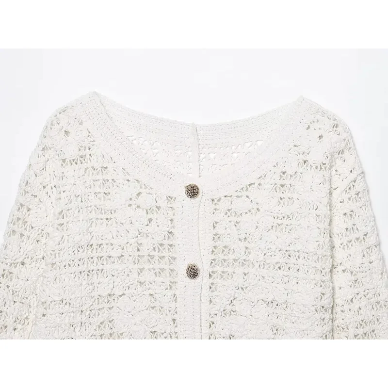 Women's Slim Fit Button-Up Crochet Hollow Jacket Summer Fashion High Street Flower Design Commuter Coat Vacation Outerwear