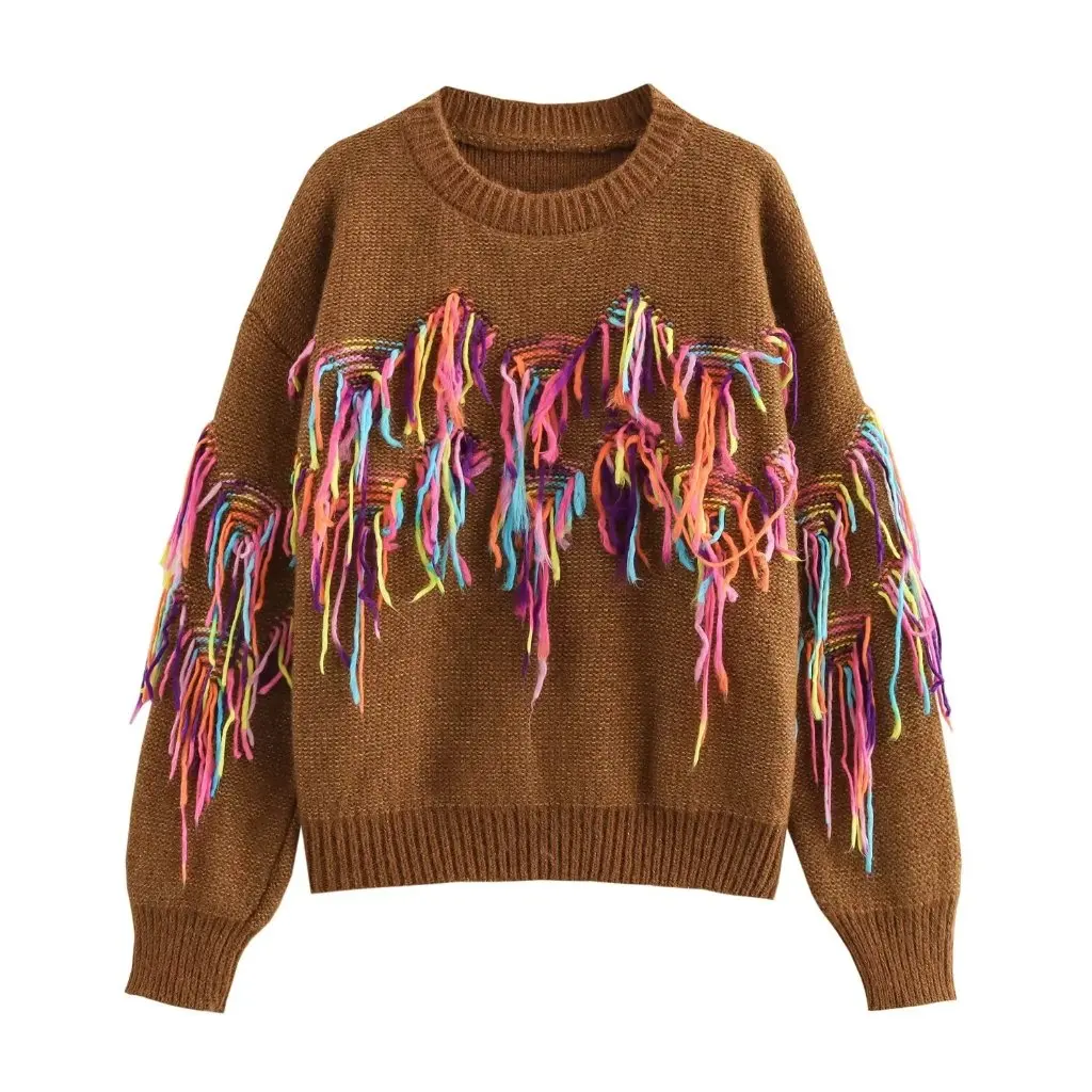 

Women's Korean Style Tassel Pullover Sweater Loose Knitted Top with Design Sense Japanese Lazy Jacket Outer Wear for Autumn