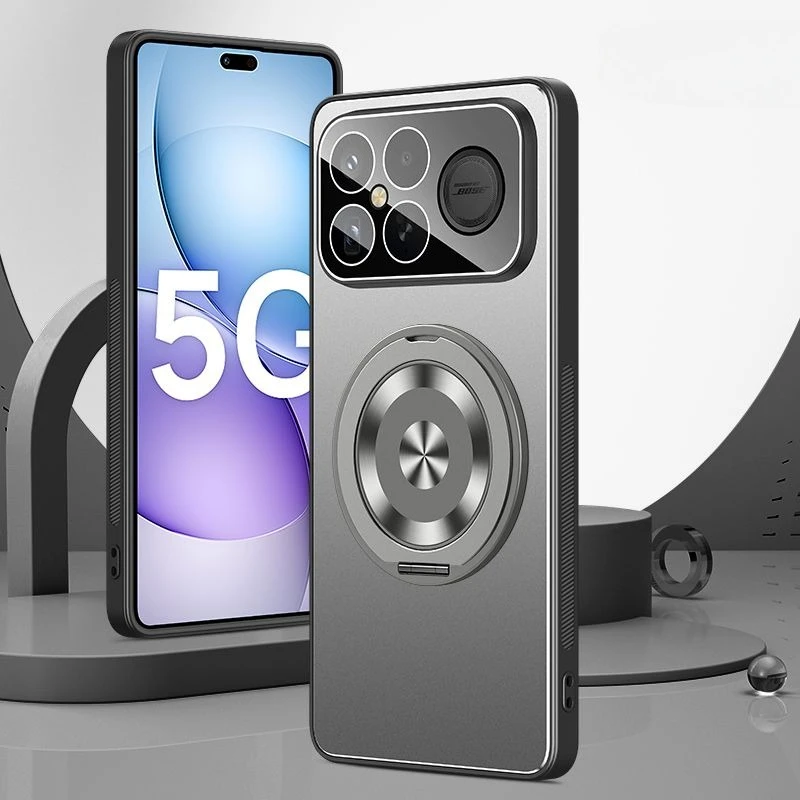 Glossy AG Frosted Alloy Backplane Magnetie Stand Case For Xiaomi Poco F8 F7 Pro Ultra Camera Film Full-protect Shockproof Cover