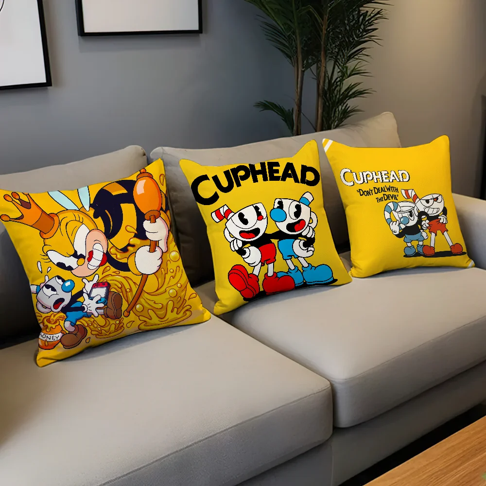 Classic Game Cuphead Cute Pillow Case Sofa Decorative Home Double-sided Printing Short Plush Cushion Cover