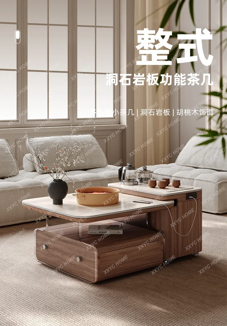 

X35 Rock Slab Coffee Table Living Room Apartment Multi-functional Movable Side Table Light Luxury Sense Medium And Ancient Sty