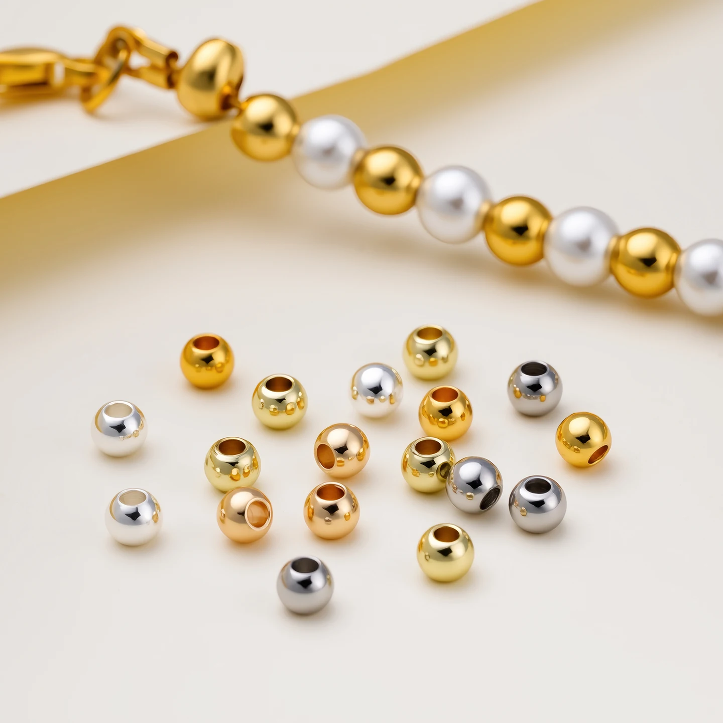 18k Gold Plated Smooth Round Ball Brass Beads Loose Spacer Beads For DIY Jewelry Making Necklace Wholesale Findings