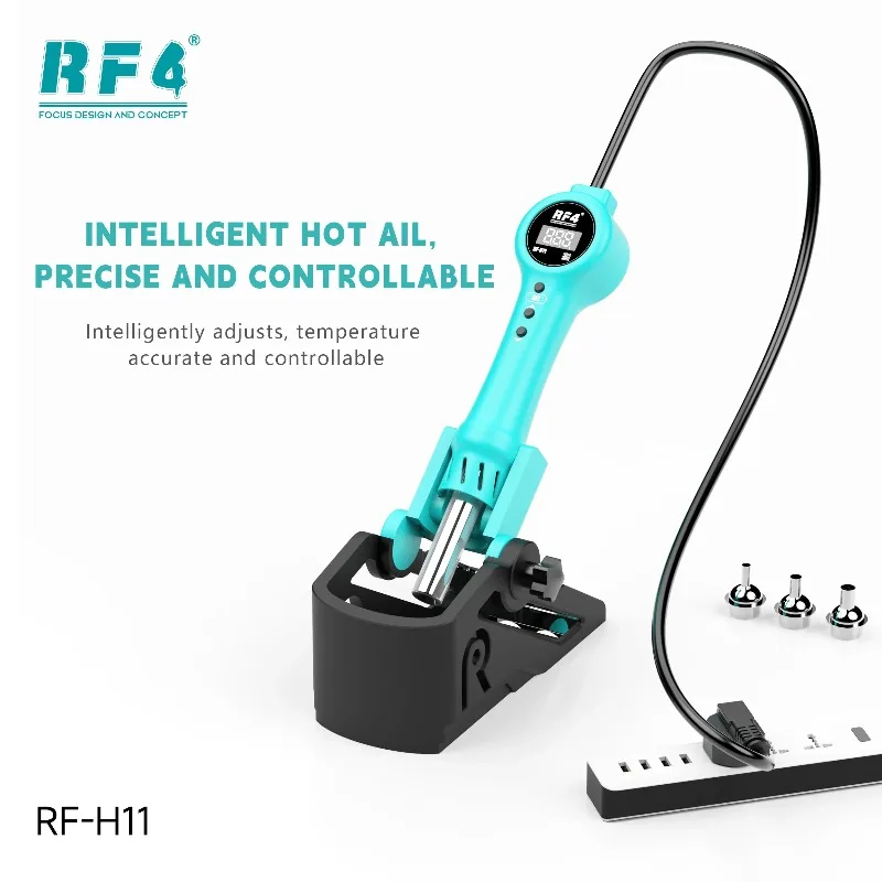 

RF4 RF-H11 Hot Air Gun 100℃-500℃ 10 Air Volume Adjustment For Increased Efficiency 4 Nozzles Smart Sleep Base Phone Repair Tool
