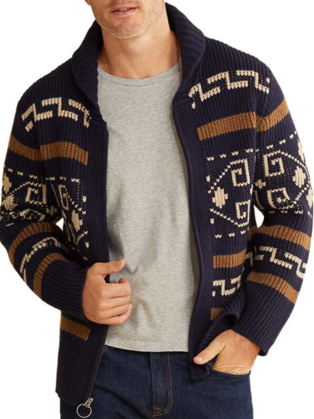 

Мужской осенне-зимний модный длинный вязаный кардиган све, повседневный облегающий свитер с вышивкой и открытой передней частью, молодежный повседневный свитер