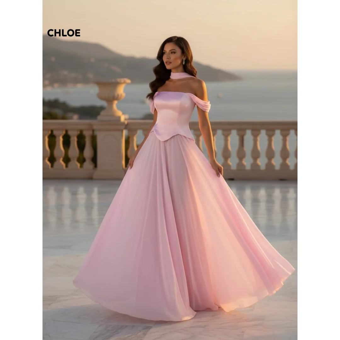 

Pink Formal Dresses Woman Line A Women's Evening Dress for Weddings Off the Shoulders Customized Shawl Prom Luxury Dresses Party