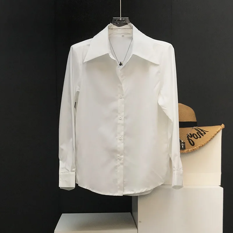 

Men's Long Sve Bla irt Ice Silk Drapey Pure Color White irt Youthful ular Loose Fit Breathable Moisture ng