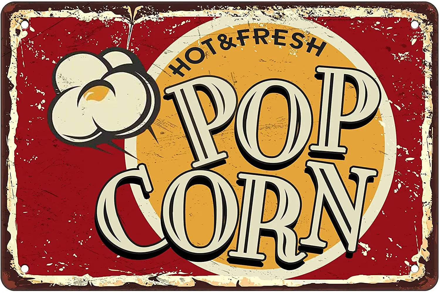 Generic Hot Fresh Pop Corn Vintage Metal Tin Sign Retro Sign Food And Snacks Wall Decor For Men Women Grill Restaurant and Terra