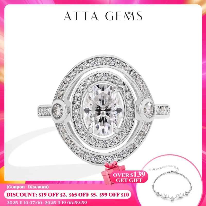 

ATTAGEMS S925 Sterling Silver Moissanite Rings for Women Oval Cut 1.5CT Diamond Engagement Wedding Jewelry Gift With Certificate