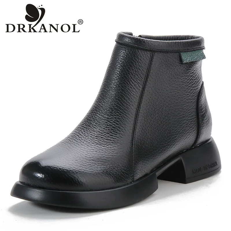 

DRKANOL 2026 Women Thick Heel Ankle Boots Autumn Winter Chunky Platform Side Zipper Plush Mother Warm Cotton Boots Ladies H23672